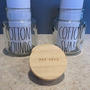 Rae Dunn Vanity Set Glass Wood Jar Containers Cotton Swabs Cotton Rounds